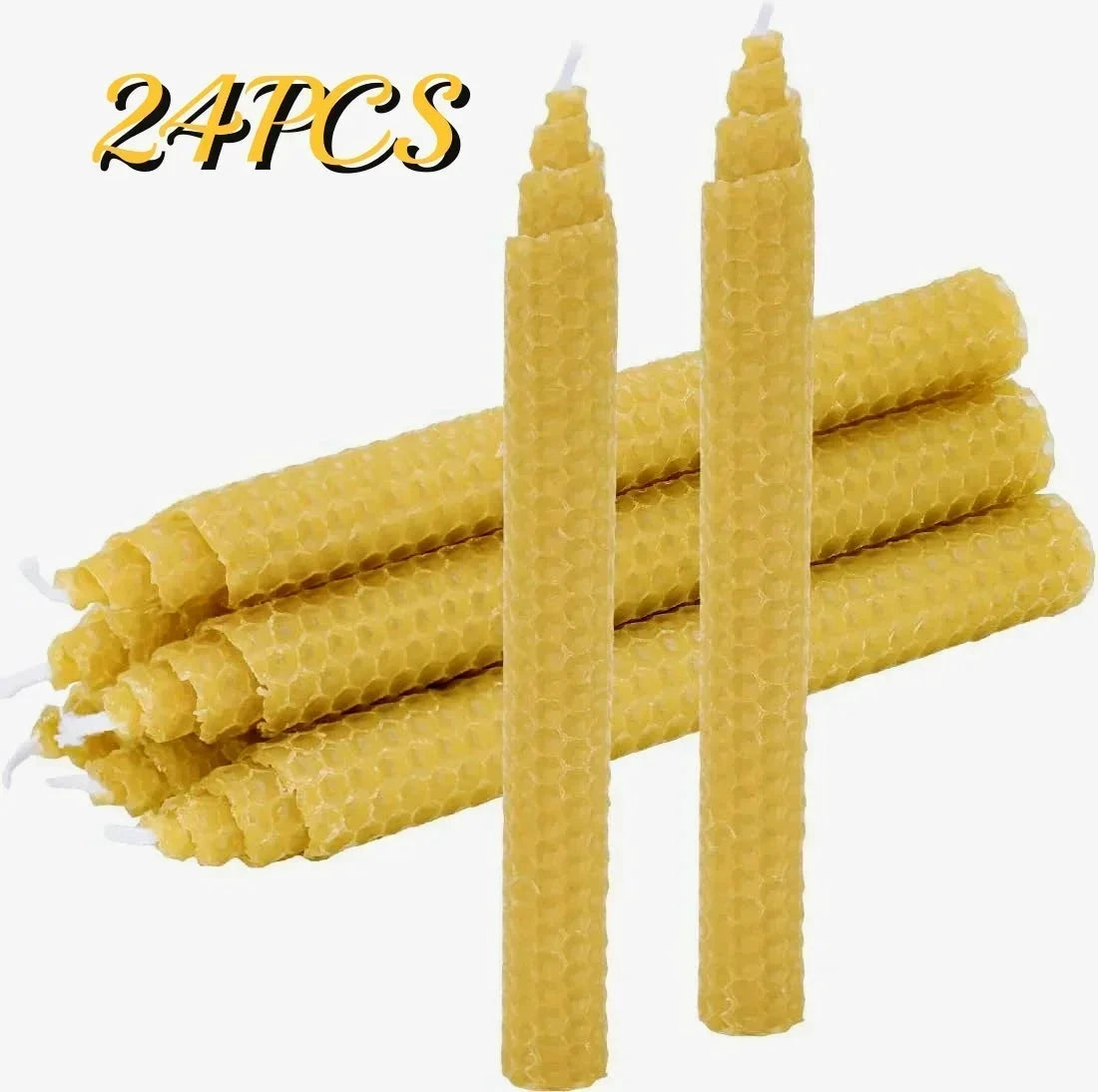 Bougies Coniques Cire d’Abeille Nid d’Abeille Beige Fait Main