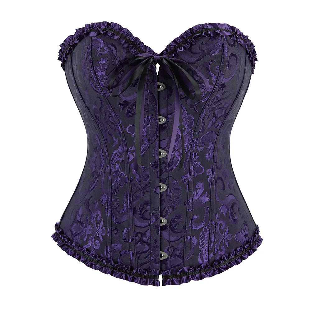 Corselet jacquard floral victorien – Fermeture busc devant