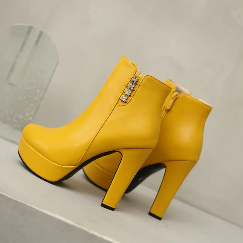 Bottines Femme Cristal Fleur Talons Hauts Zip Pour Hiver