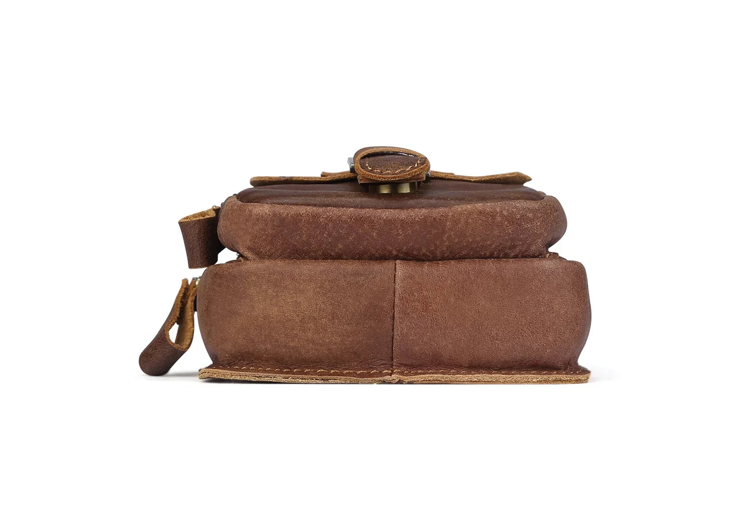 Sac de Taille en Cuir Brun avec Deux Compartiments et Fermeture Éclair