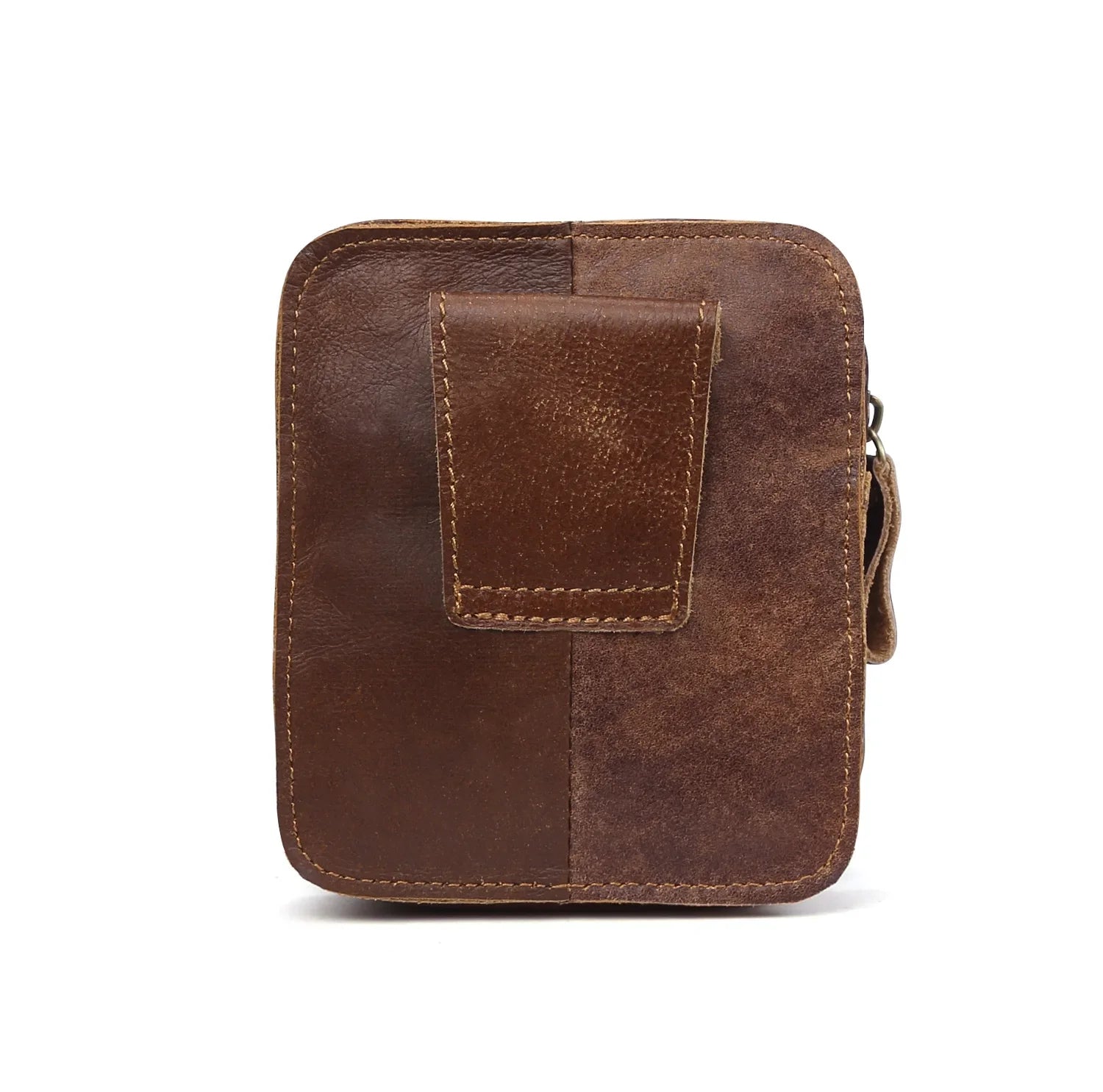 Sac de Taille en Cuir Brun avec Deux Compartiments et Fermeture Éclair