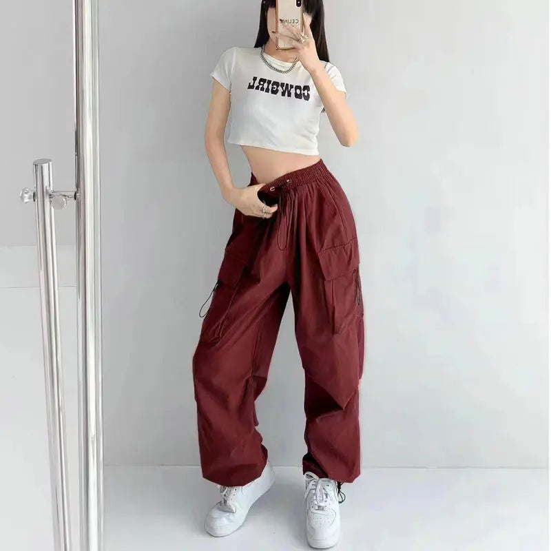Beysaurt Women's Harajuku Baggy Cargo Pants with Elastic Waist