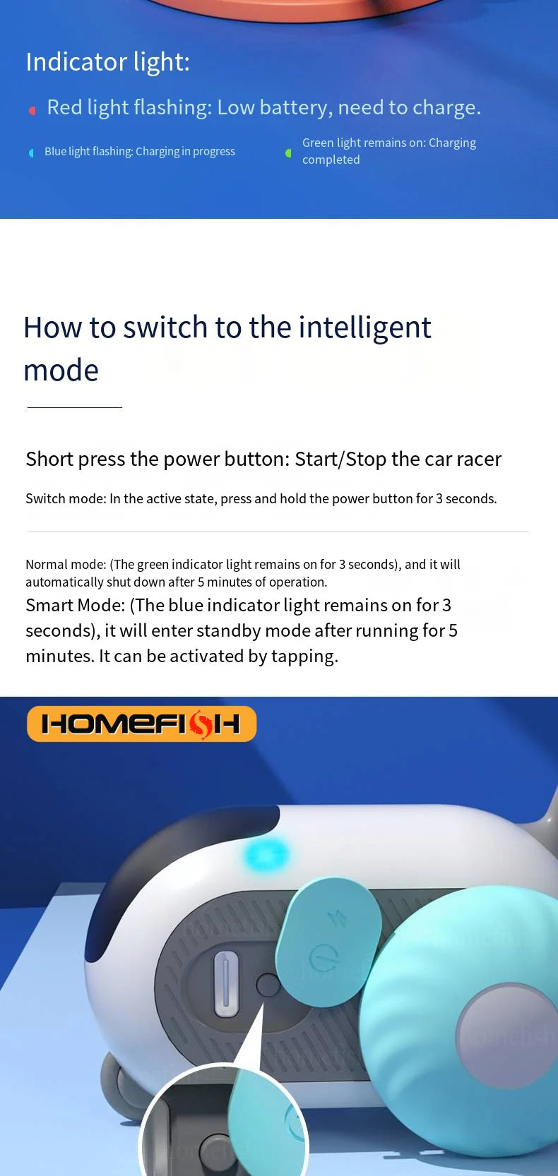 Homefish Voiture Chat Intelligente Deux Modes Télécommande