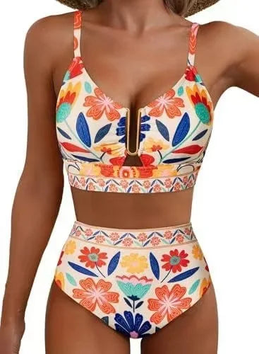 Maillot de bain deux pièces taille haute triangle – Pure Color