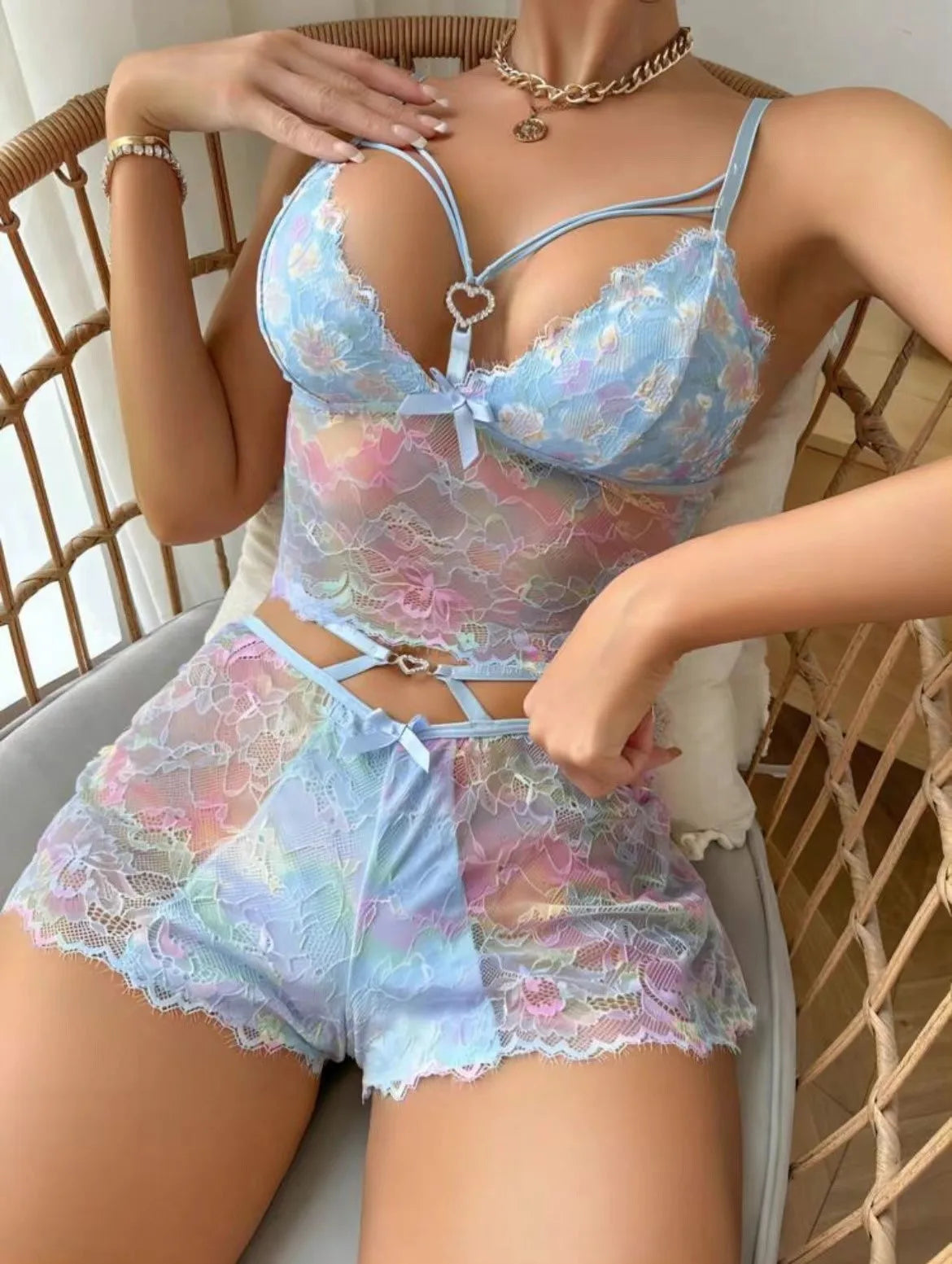 Les Secrets De Léa Ensemble Lingerie Broderie Florale Exotique Polyester