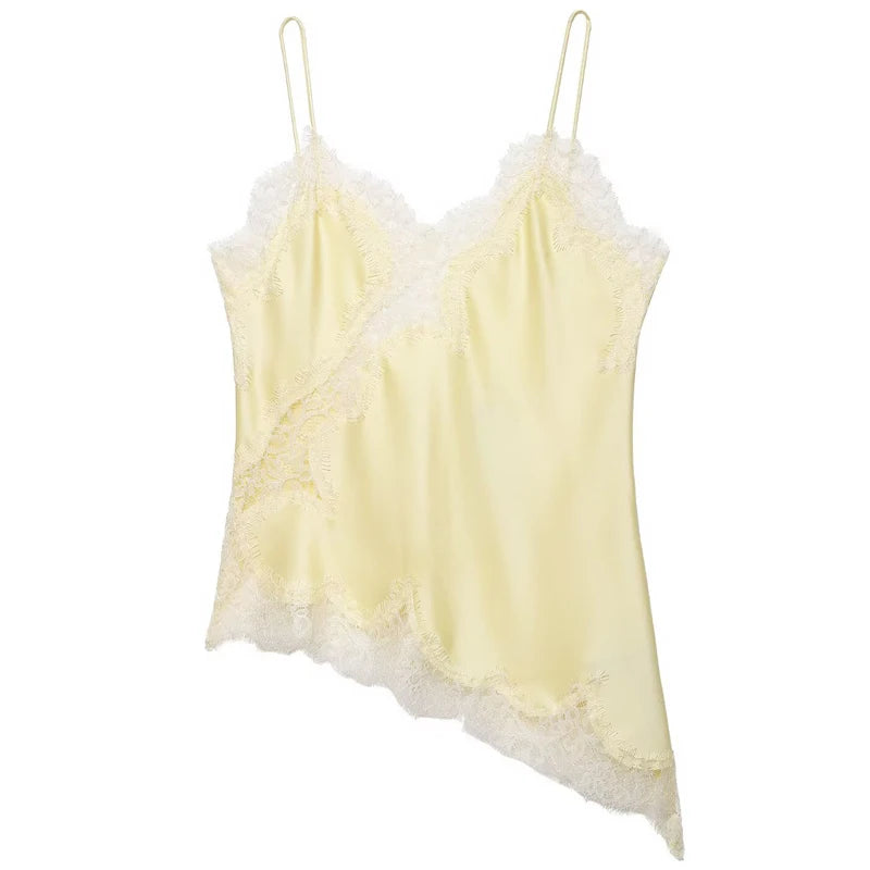 HXAO Camisole À Bretelles Satin Polyester Dentelle Jaune Pâle