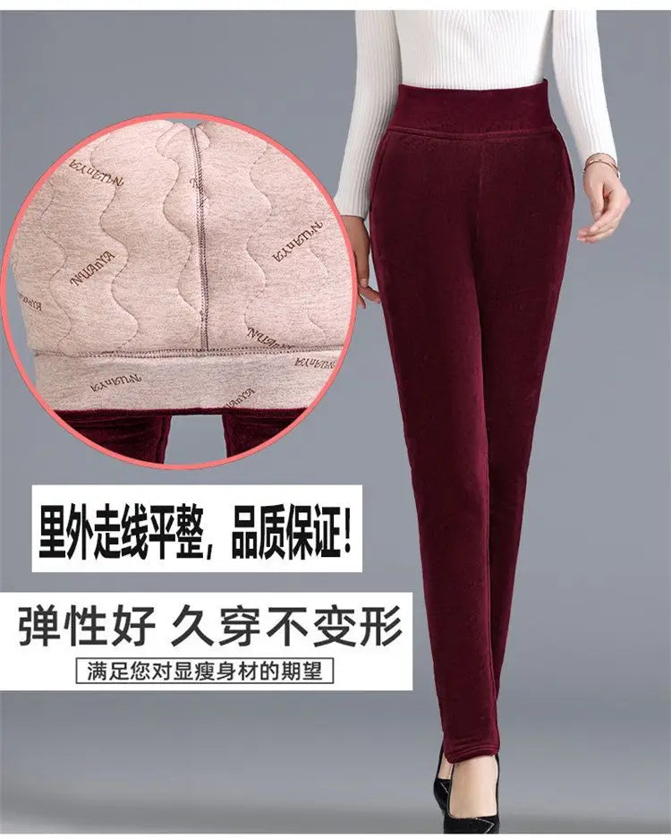 Fjadt Leggings Velours Doré Taille Haute Élastiques