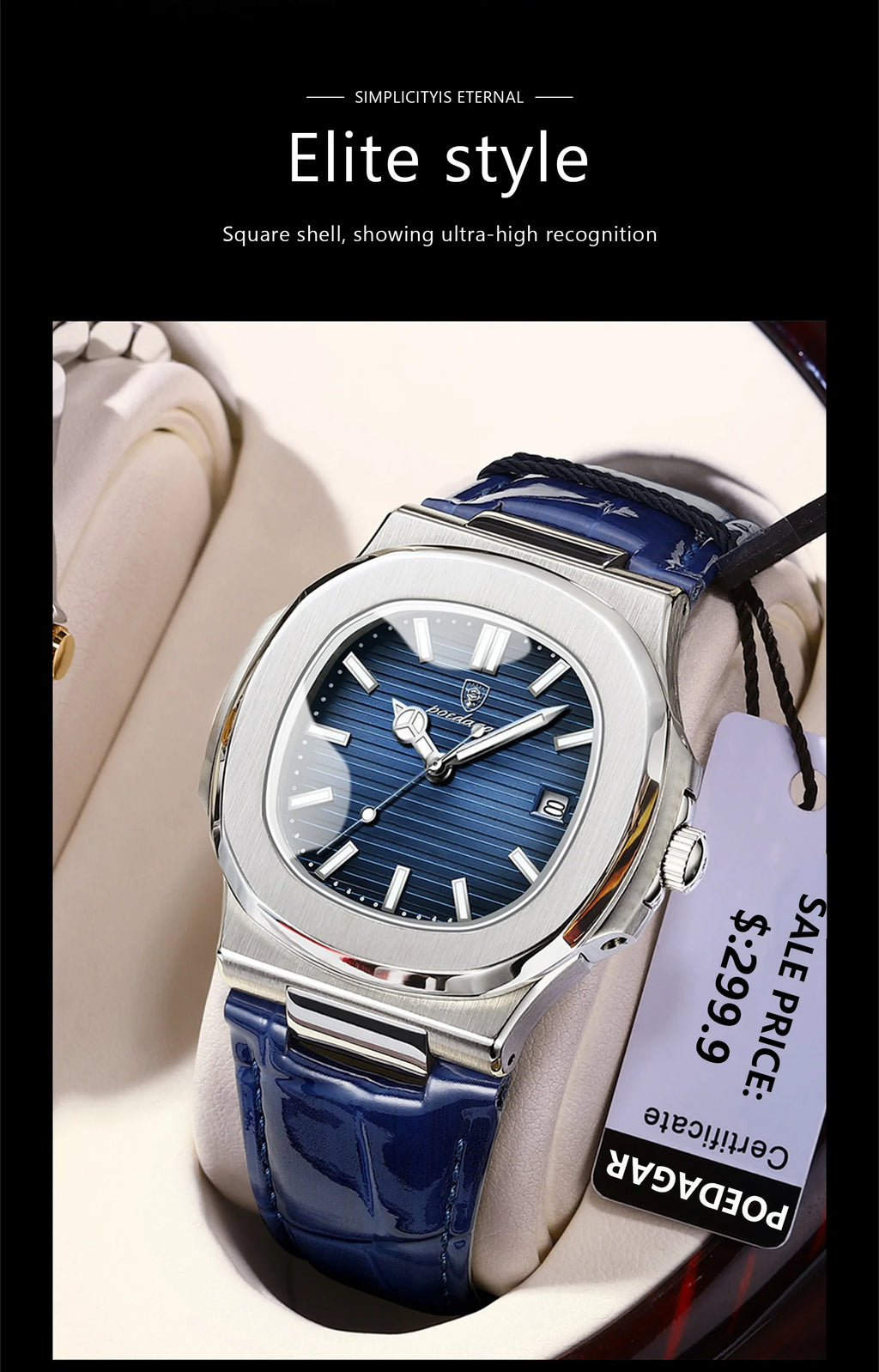 Montre Homme POEDAGAR Étanche Date Cuir Quartz Sport Chic Design Carré Moderne Masculin by LSDLBoutique.ch