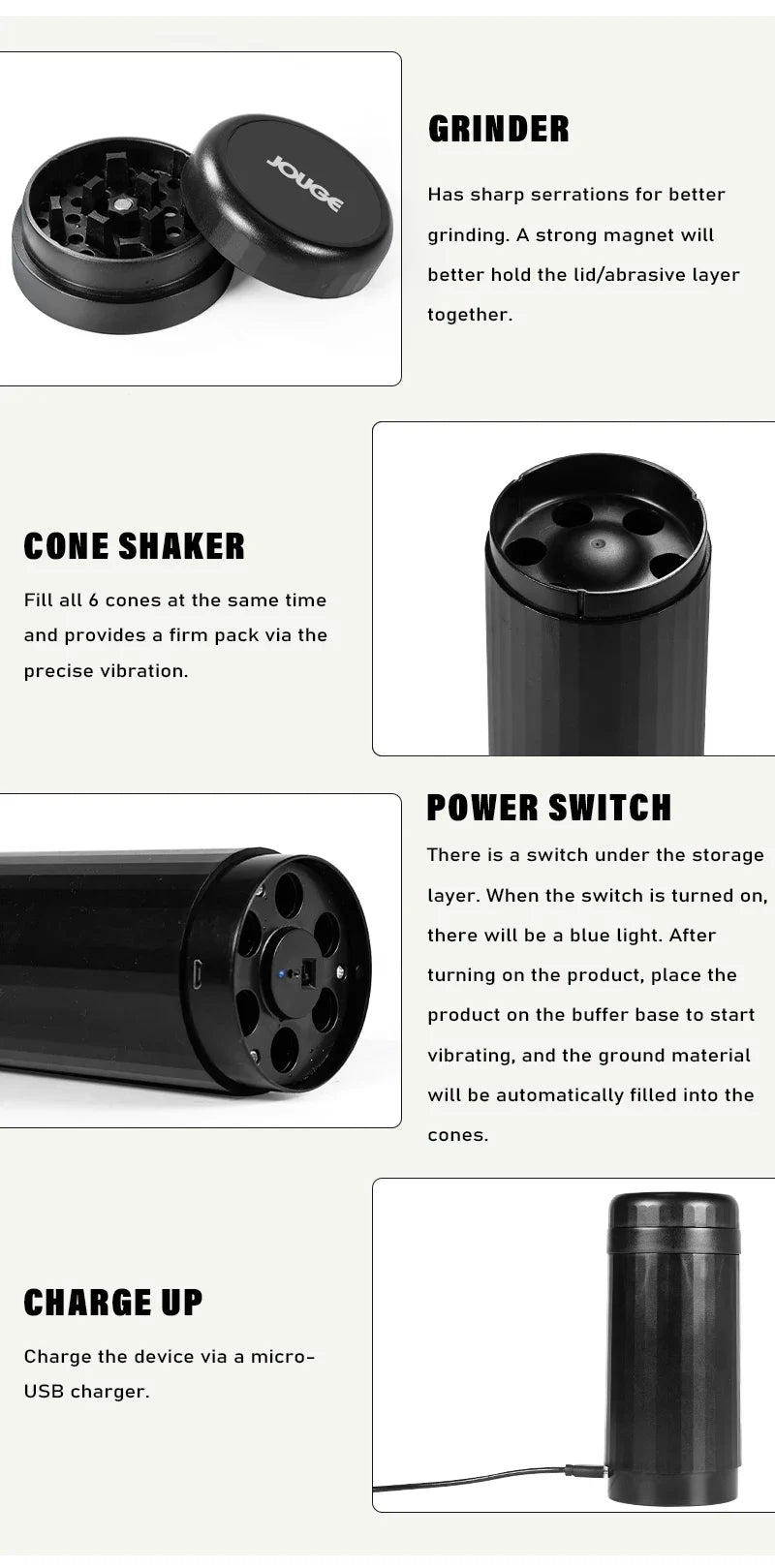 Moulin à Tabac Électrique 2 en 1 USB Rechargeable Haute Puissance