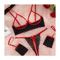 Tornova Lingerie Lace Bow Tie Garter Belt Black Red