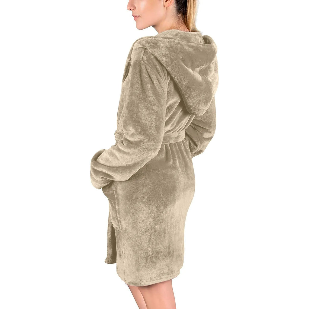 Peignoir à Capuche en Coton et Velours Côtelé Bordeaux