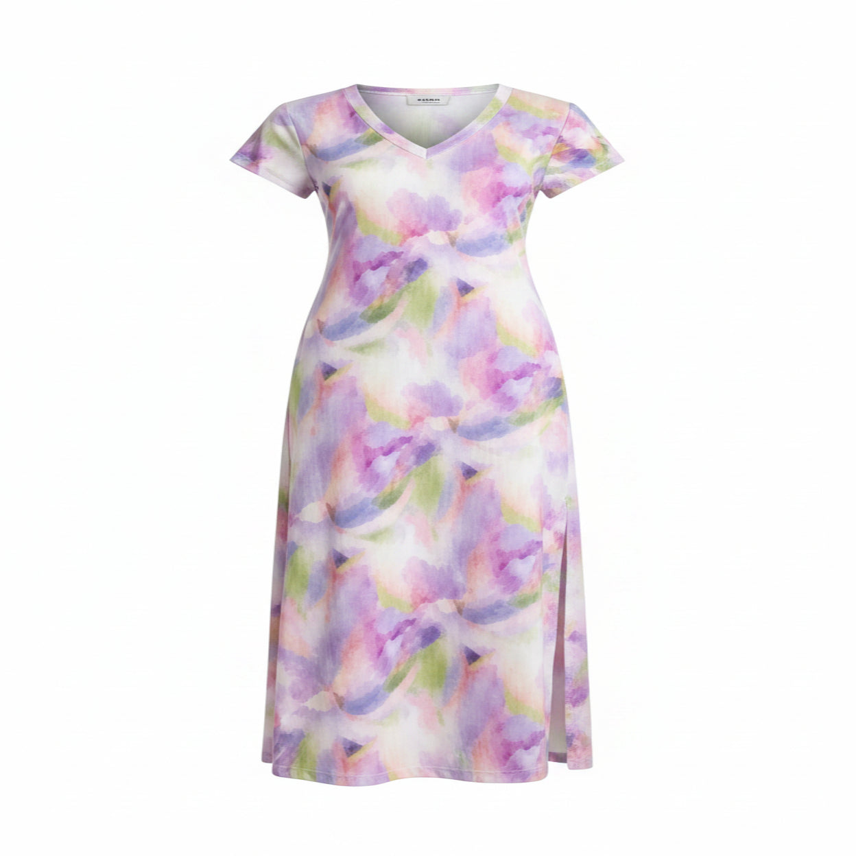 Damen Bohemian Blumen Maxikleid, V-Ausschnitt, kurze Ärmel, seitlicher Schlitz, Freizeitkleid für Strand und Reisen