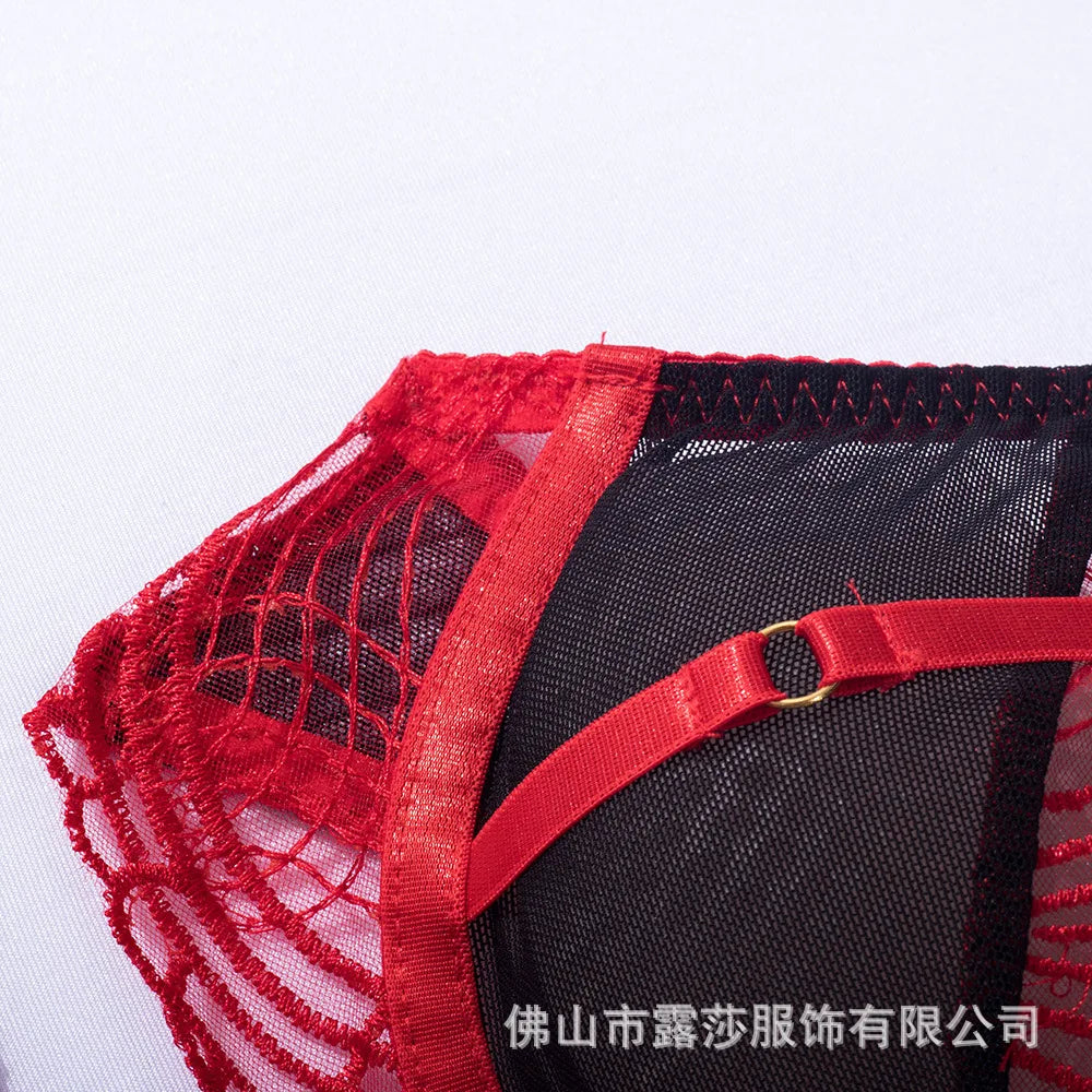 Les Secrets de Léa Body Maille Dentelle Paisley Rouge Dos Nu