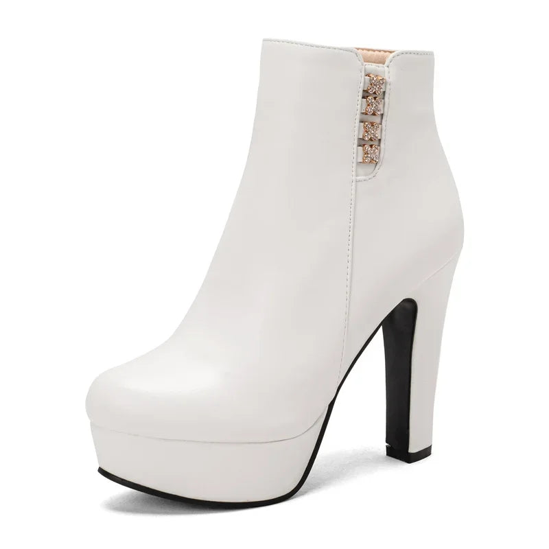 Bottines Femme Cristal Fleur Talons Hauts Zip Pour Hiver