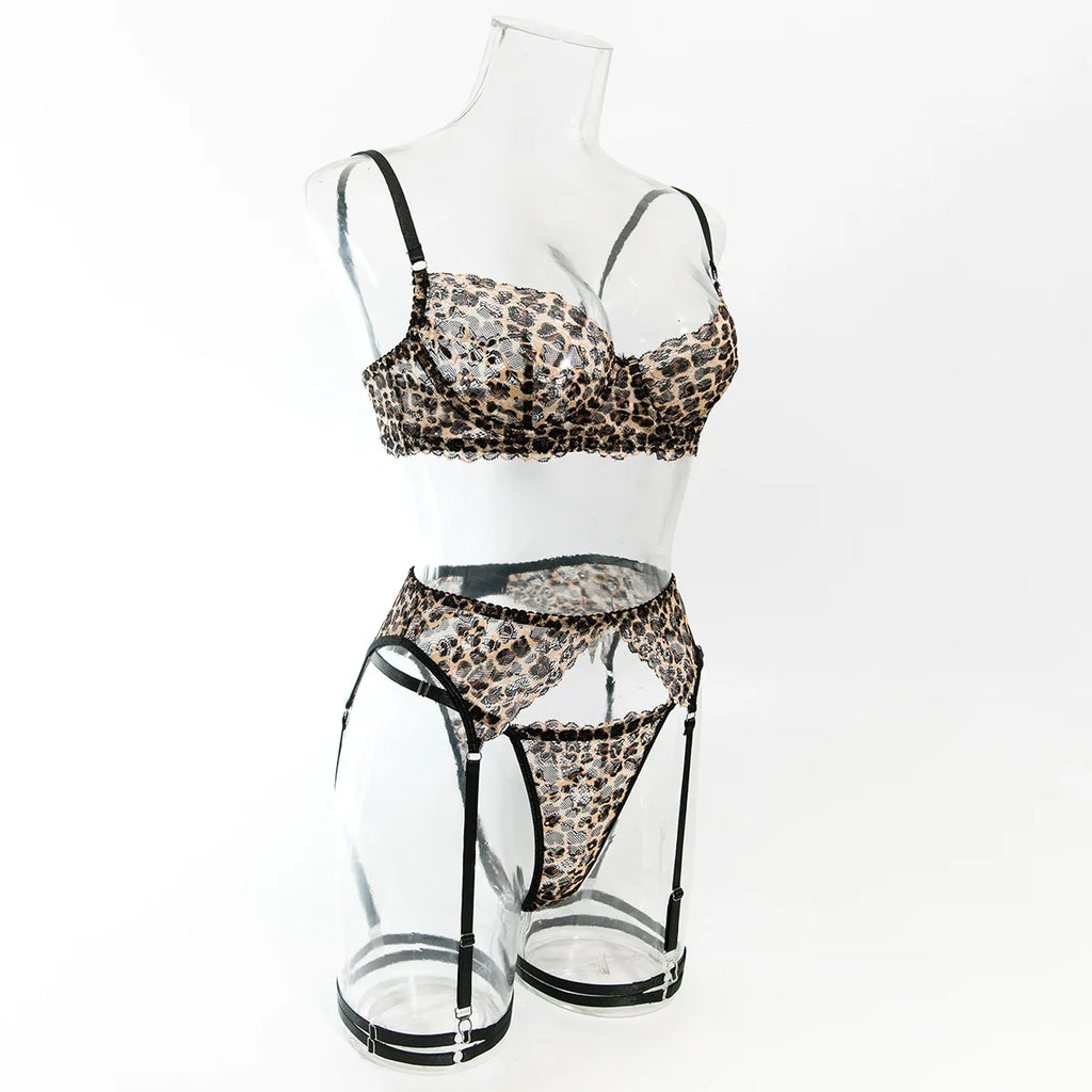 Krasapt 4-Piece Leopard Print Lingerie Set