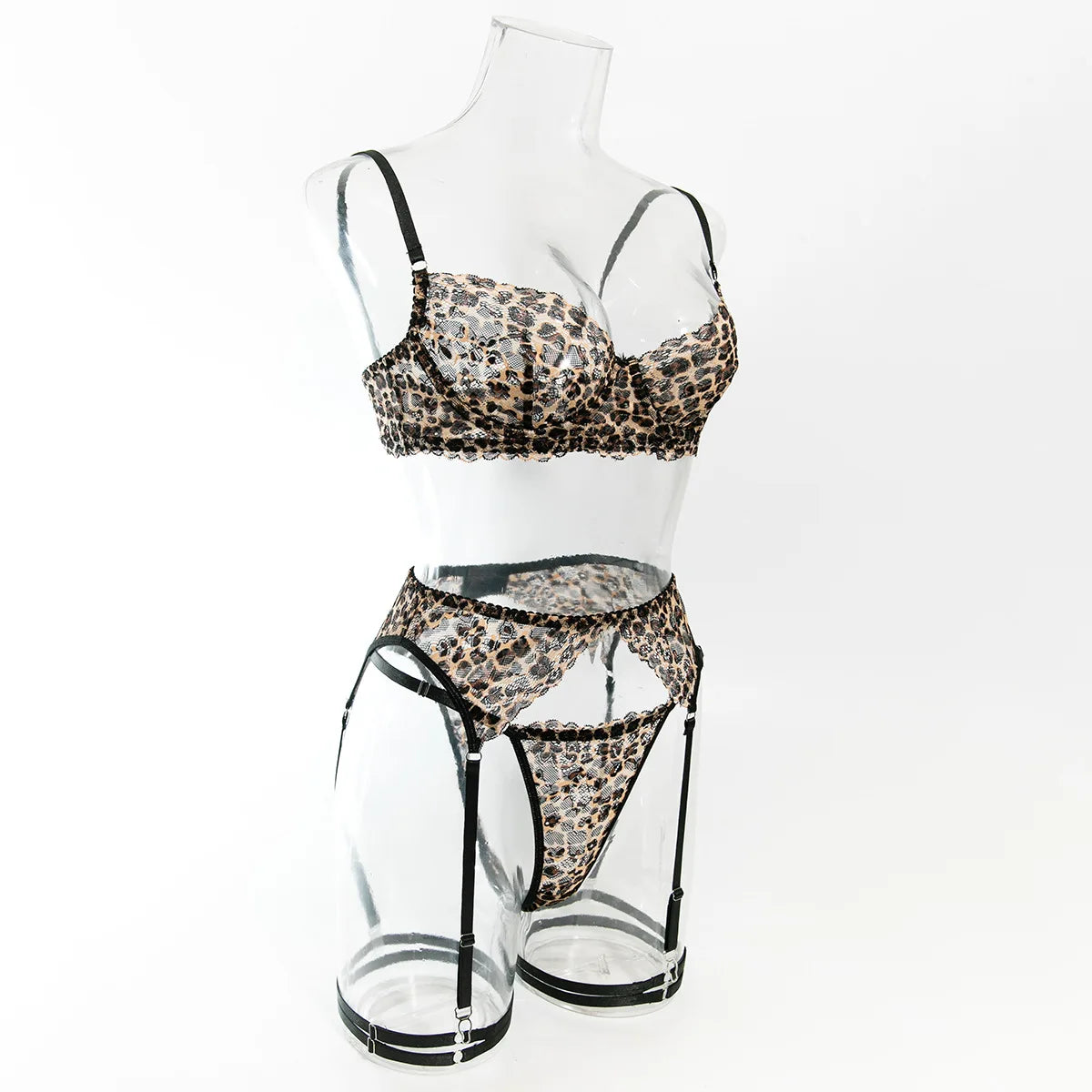 Krasapt 4-Piece Leopard Print Lingerie Set