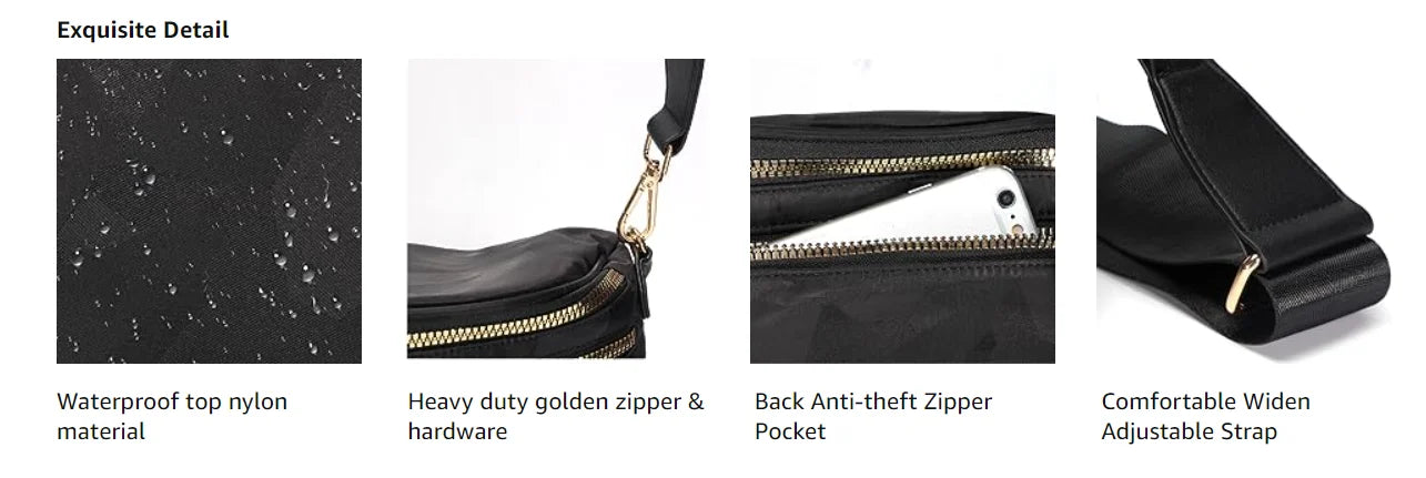 DOYOGIO Sac Banane Carreaux Noir Blanc Nylon Voyage