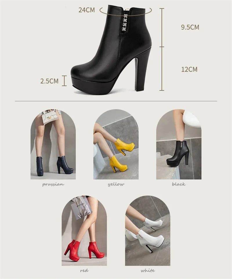 Bottines Femme Cristal Fleur Talons Hauts Zip Pour Hiver