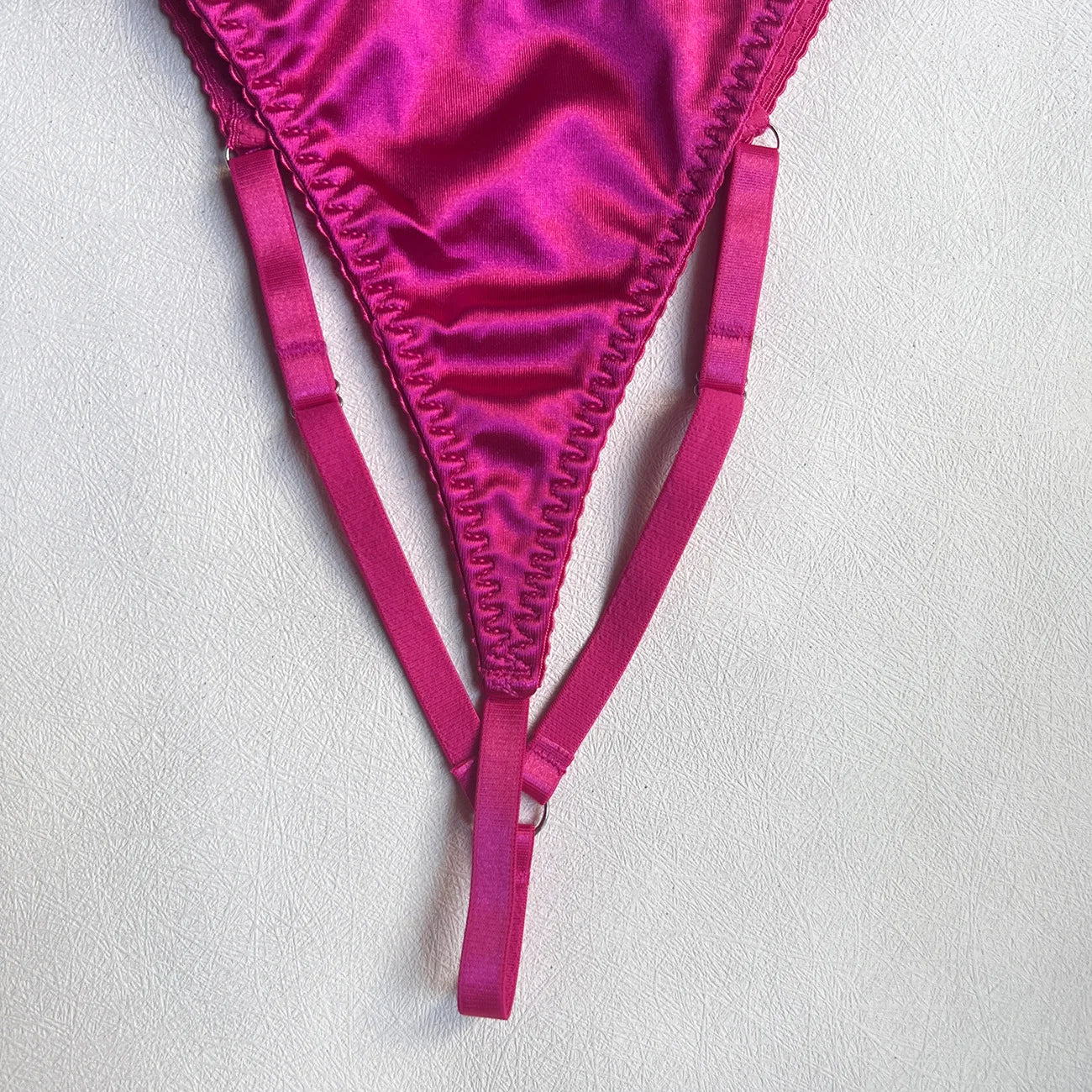 Ellolace Dessous-Set, feiner Satin und Spitze, Rot, 5-teilig