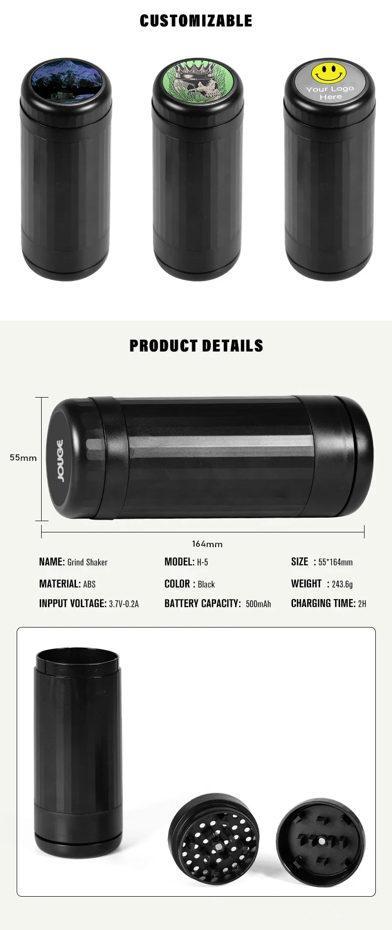 Moulin à Tabac Électrique 2 en 1 USB Rechargeable Haute Puissance