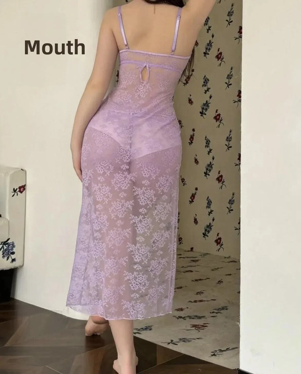Maxszzq Sheer Floral Lace Nightgown
