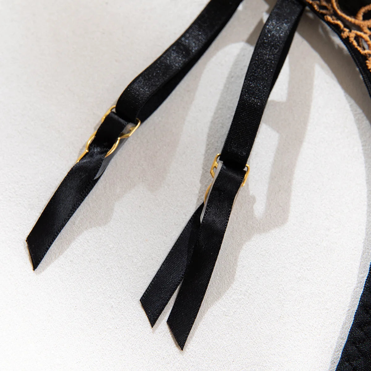 Toucheart 4-Piece Lingerie Set, Gold and Black Lace