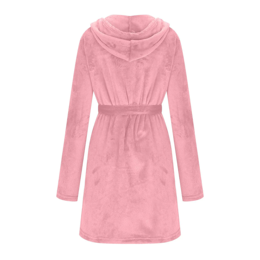 Peignoir à Capuche en Coton et Velours Côtelé Bordeaux