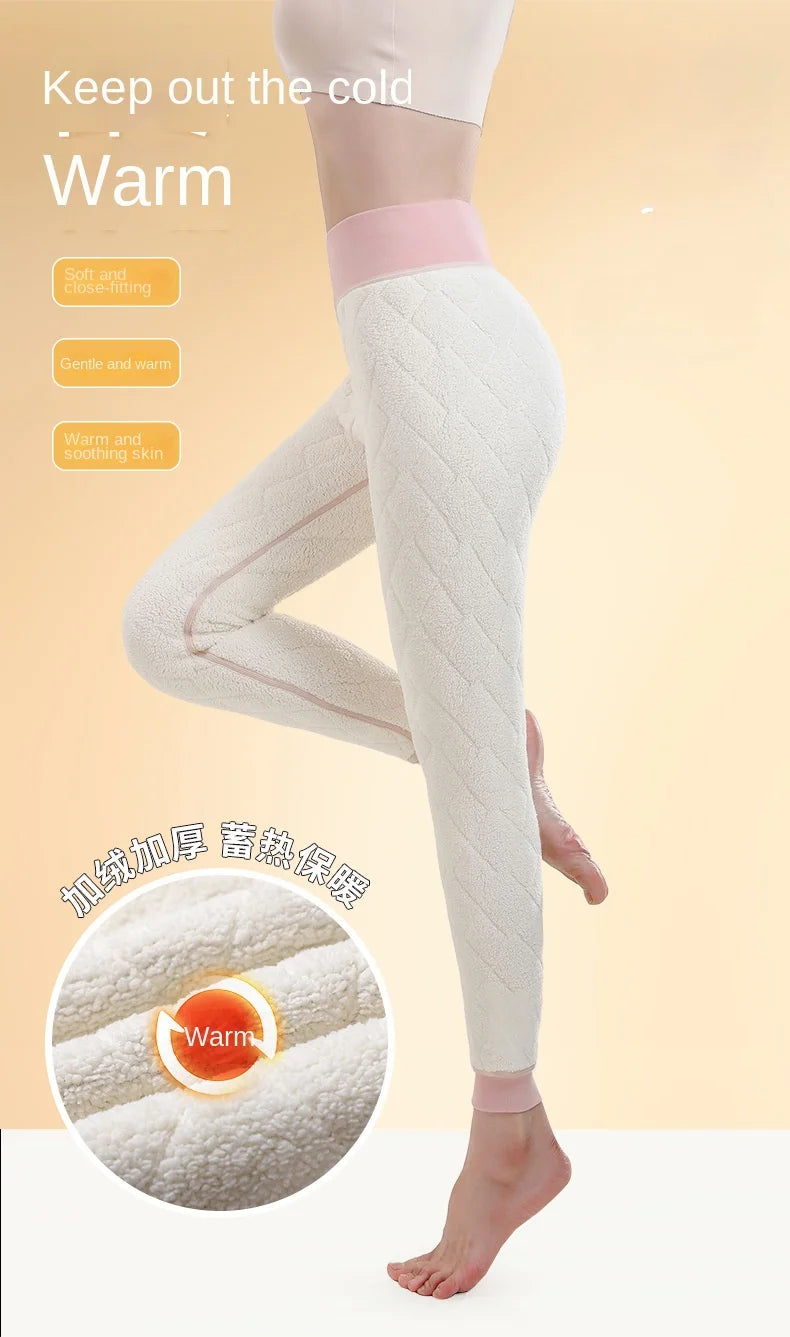 Legging Velours Taille Haute Femme Rose Doublé Polaire Chaud Hiver