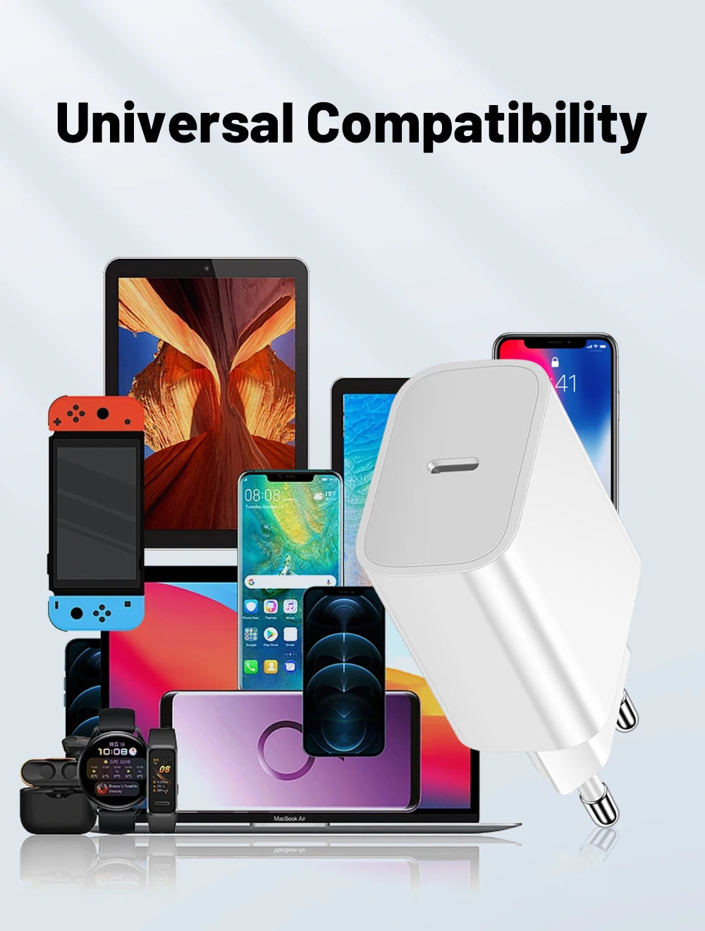 GUSEYE Chargeur USB-C 20W PD Noir Avec Câble Tressé