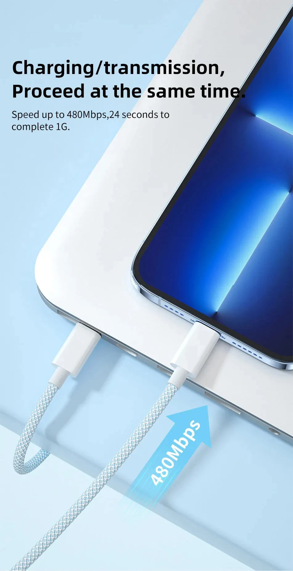 Vumpach Câble USB C Tressé 60W 6A Charge Rapide Type C