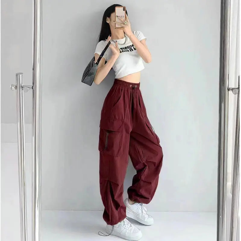Beysaurt Women's Harajuku Baggy Cargo Pants with Elastic Waist