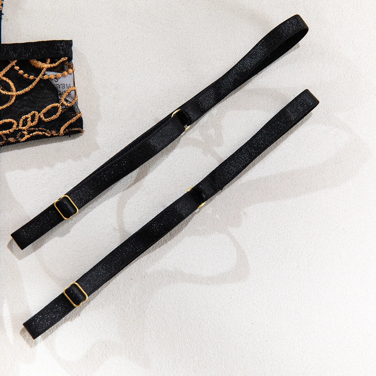 Toucheart 4-Piece Lingerie Set, Gold and Black Lace