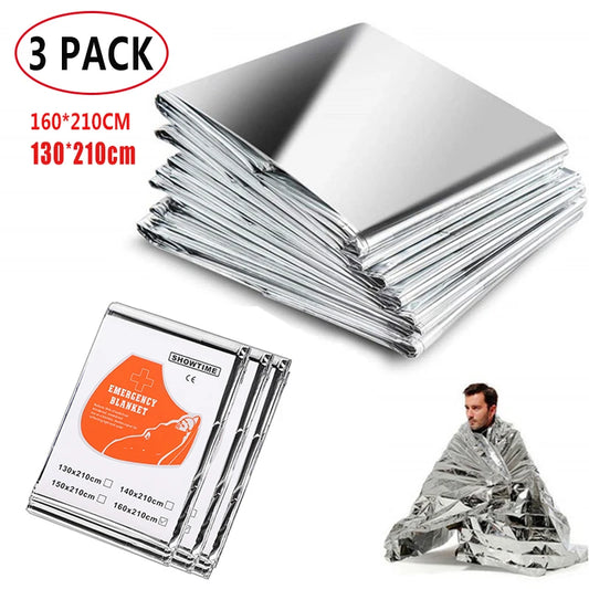 Lot de 3 Couvertures de Survie Thermiques 160×210 cm – Mylar Réfléchissant Étanche