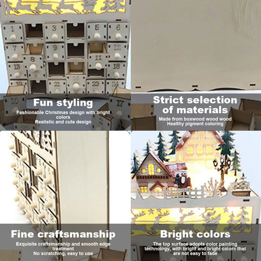 Calendrier De L Avent En Bois LED Maison De Noël Décoration Lumineuse Et Cadeau Original LSDLBoutique by LSDLBoutique