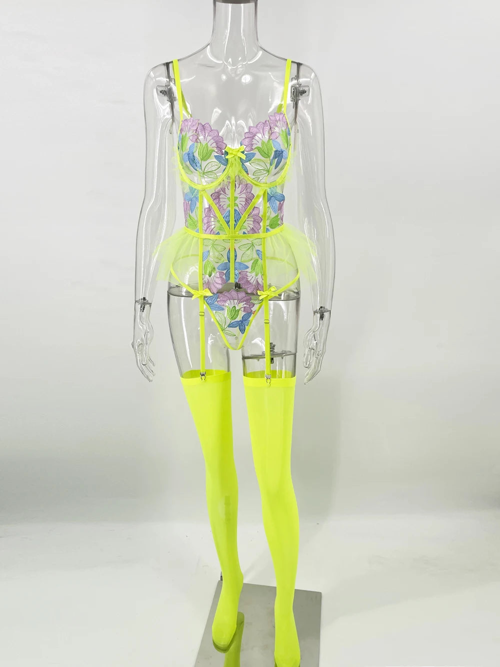 Toucheart Dessous-Set, bestickter rückenfreier BH, Neongelb