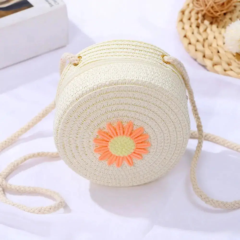 Sac à main rond en paille tressée – Motifs bonbons – Bandoulière fait main