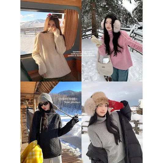 Pull Femme Cachemire Laine Mélangée Col Haut Épais by LSDLBoutique.ch