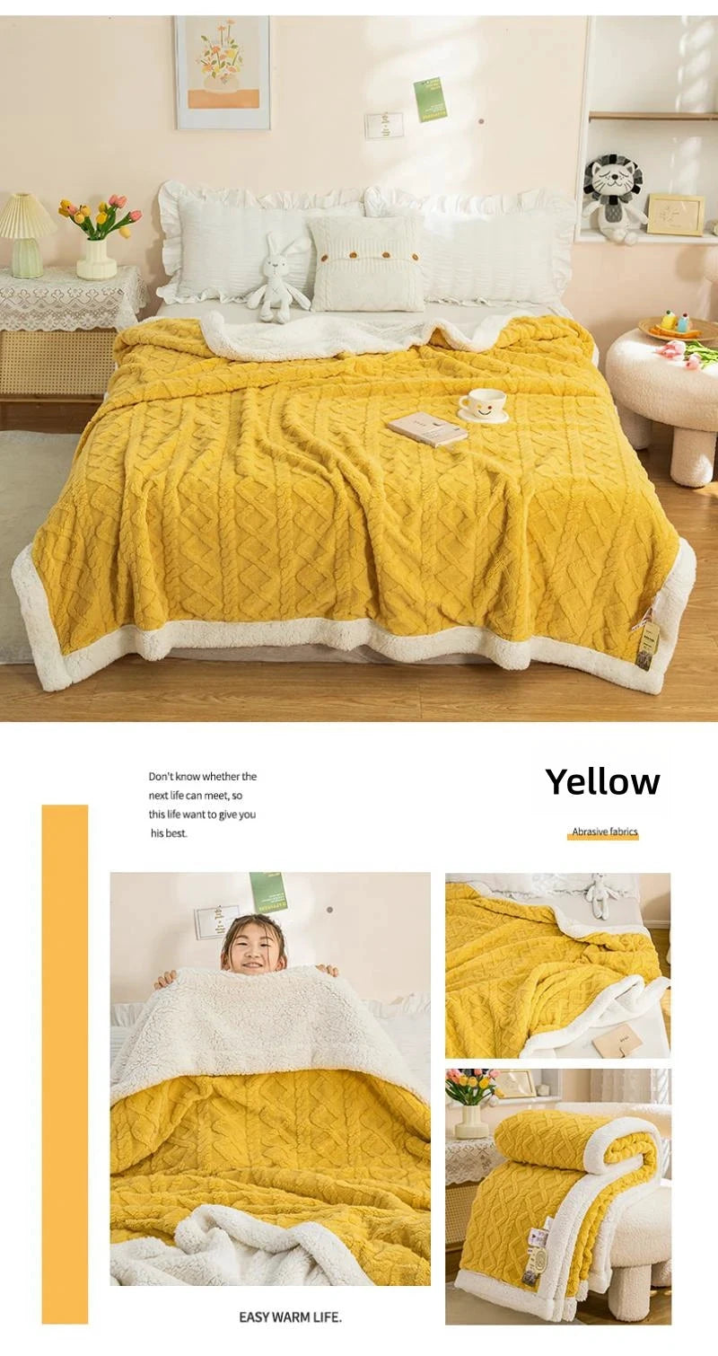 CARA CARLE Korallenfarbene Sherpa-Decke Doppelfleece