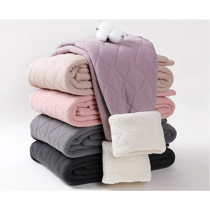 Legging Velours Taille Haute Femme Rose Doublé Polaire Chaud Hiver