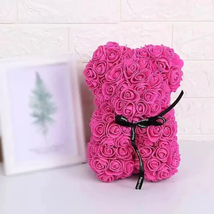 Ourson en roses éternelles avec boîte – 25 cm