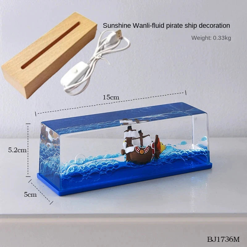 Décoration Going Merry: bateau flottant en liquide dans diorama marin bleu MINISO