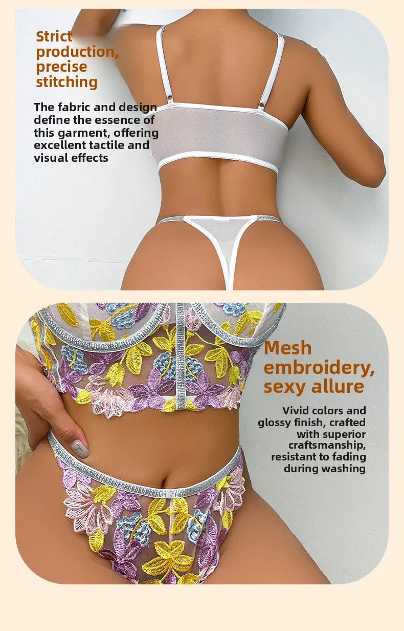 Léa's Secrets Set aus transparentem, rückenfreiem BH mit floralem Netzmuster