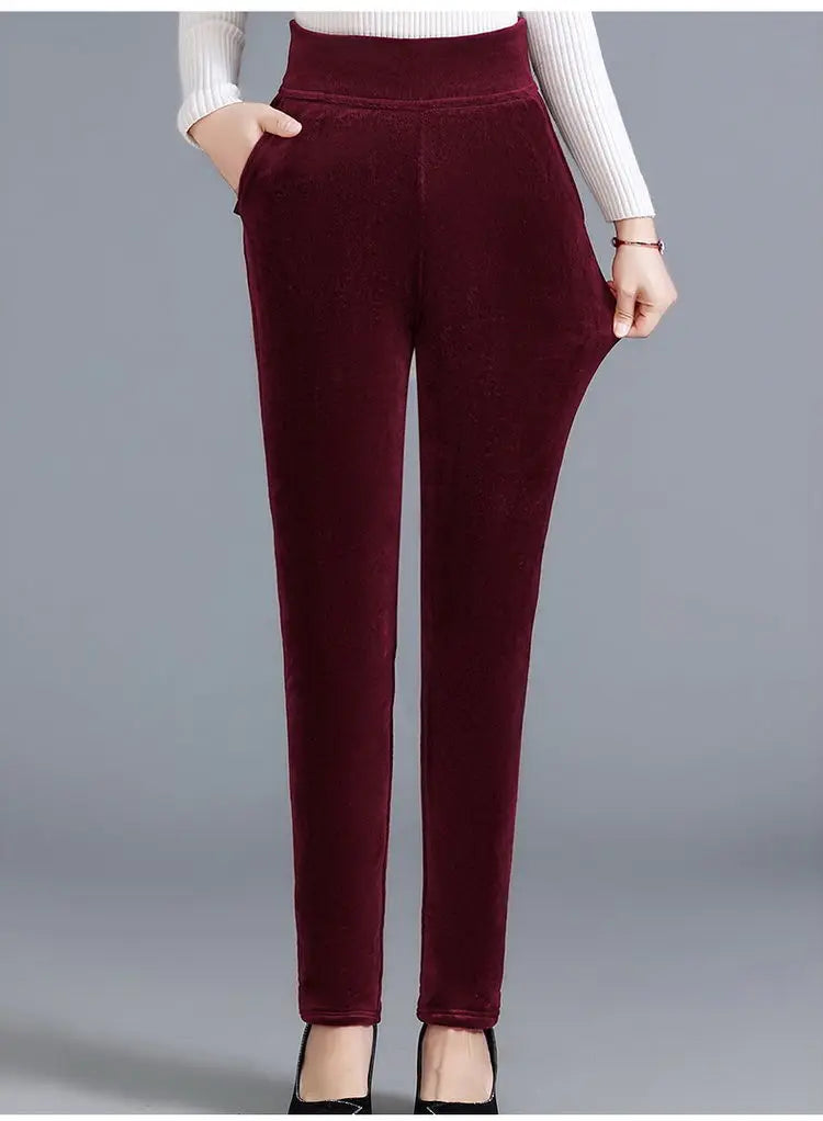 Fjadt Leggings Velours Doré Taille Haute Élastiques