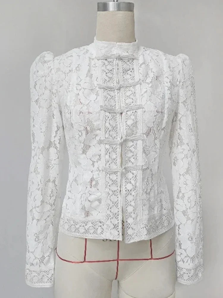 Tossy Chemise Dentelle Imprimée Transparente Écru Manches Longues