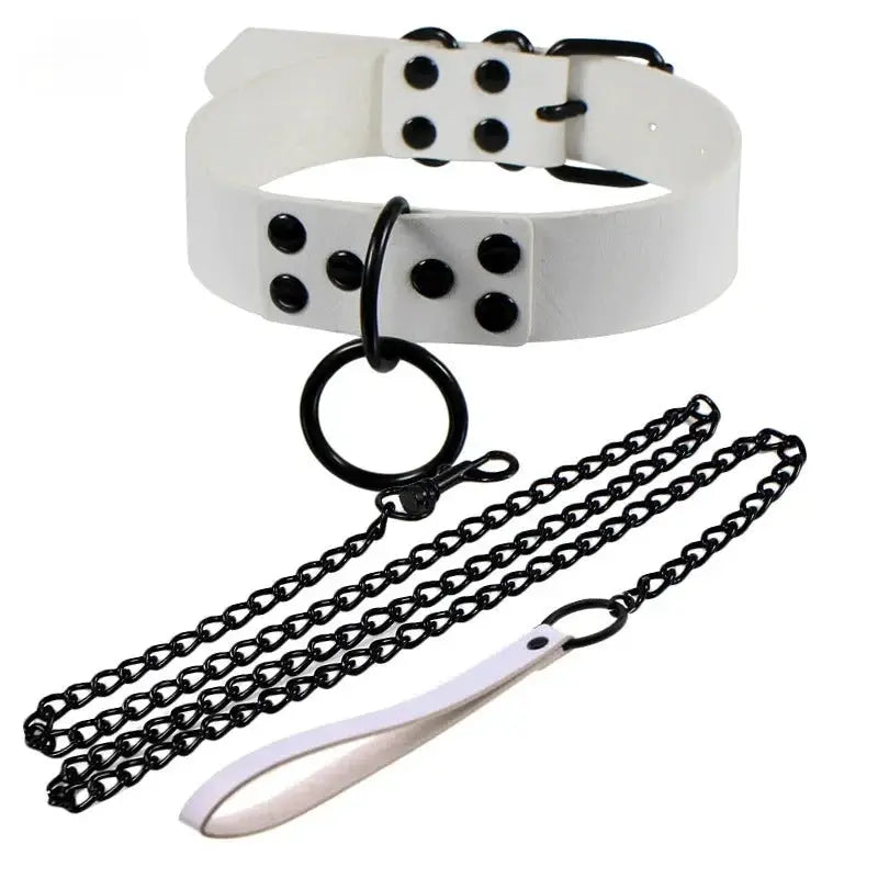 Collier de laisse en cuir synthétique style gothique punk – Decopunk