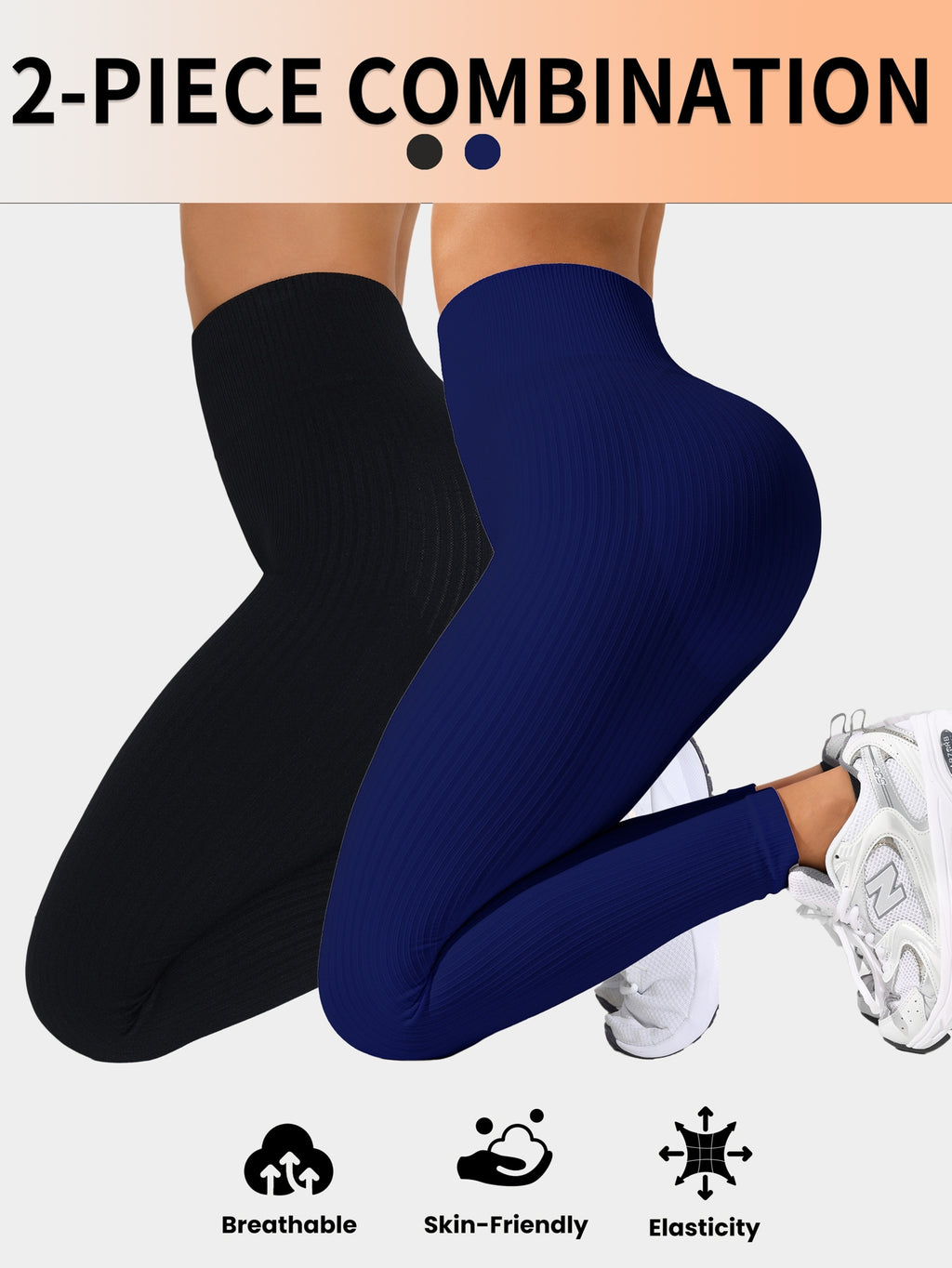 Lot De 2 Leggings Femme Taille Haute Côtelés Confort Stretch Respirants Idéal Yoga Et Fitness by LSDLBoutique.ch