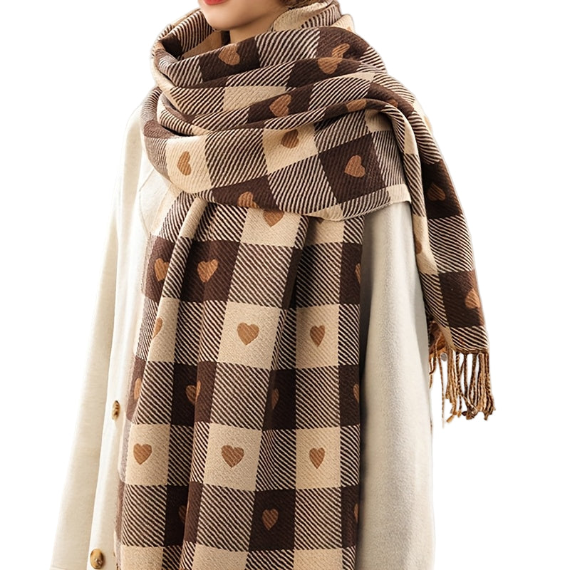 Écharpe Femme Vintage Imprimé Cœurs Noire Et Marron Chaude Élégante Pour Hiver Confortable Et Luxueuse by LSDLBoutique.ch