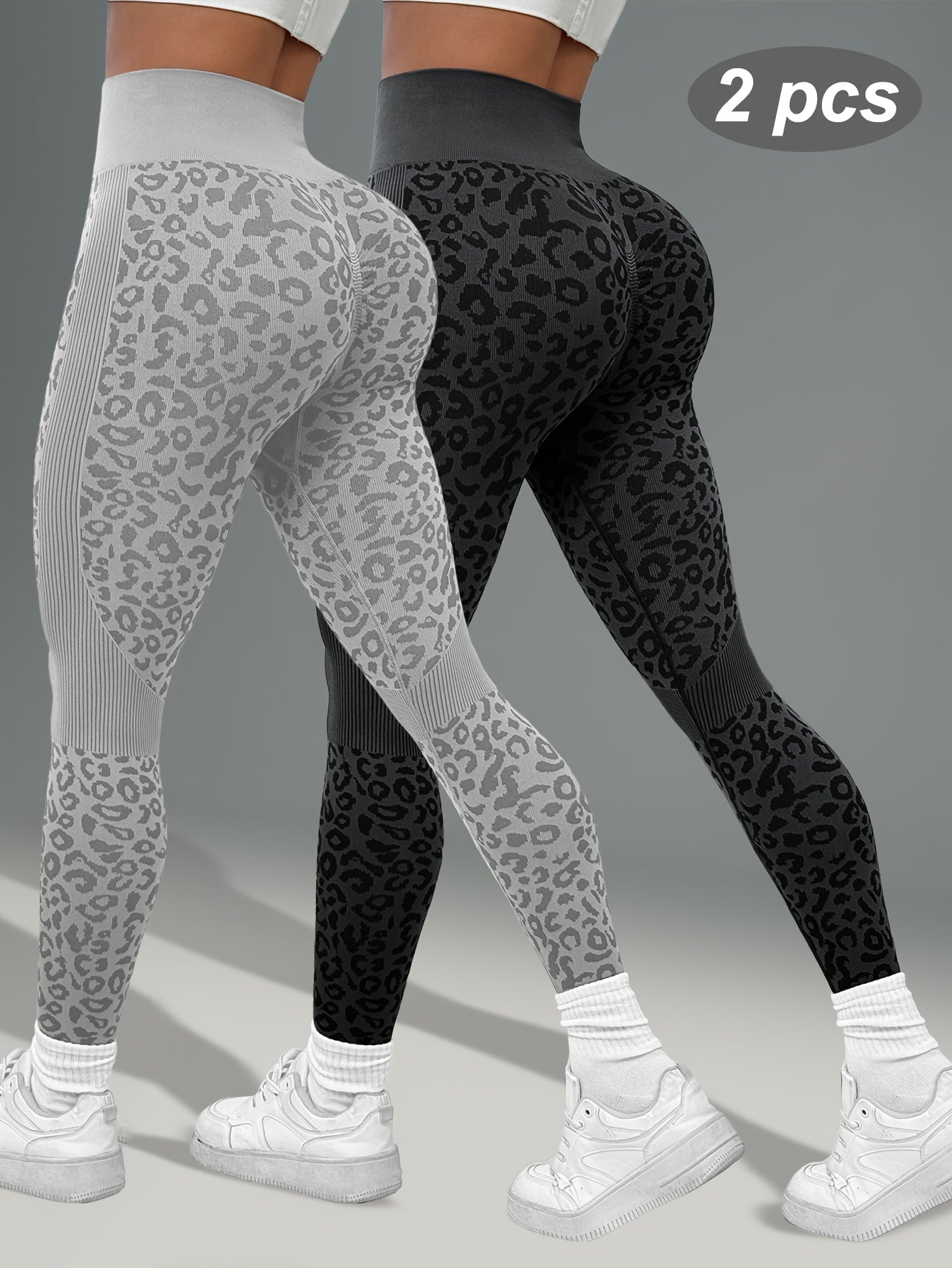 Lot de 2 Leggings Femme Taille Haute Imprimé Léopard Gainant Tissu Respirant et Opaque pour Yoga Fitness by LSDLBoutique.ch