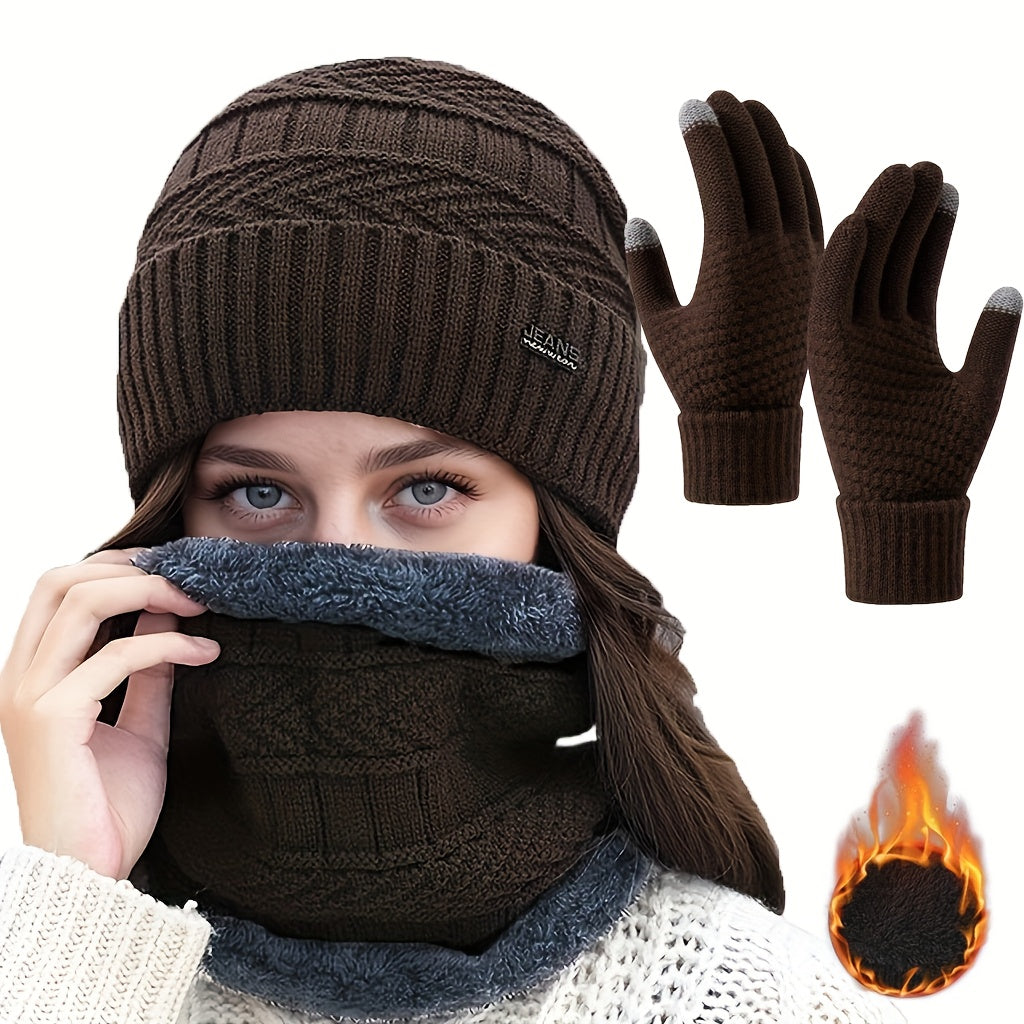 Ensemble Thermique Hiver Trois Pièces Bonnet Écharpe Gants Chauds Confort Quotidien Durable by LSDLBoutique.ch