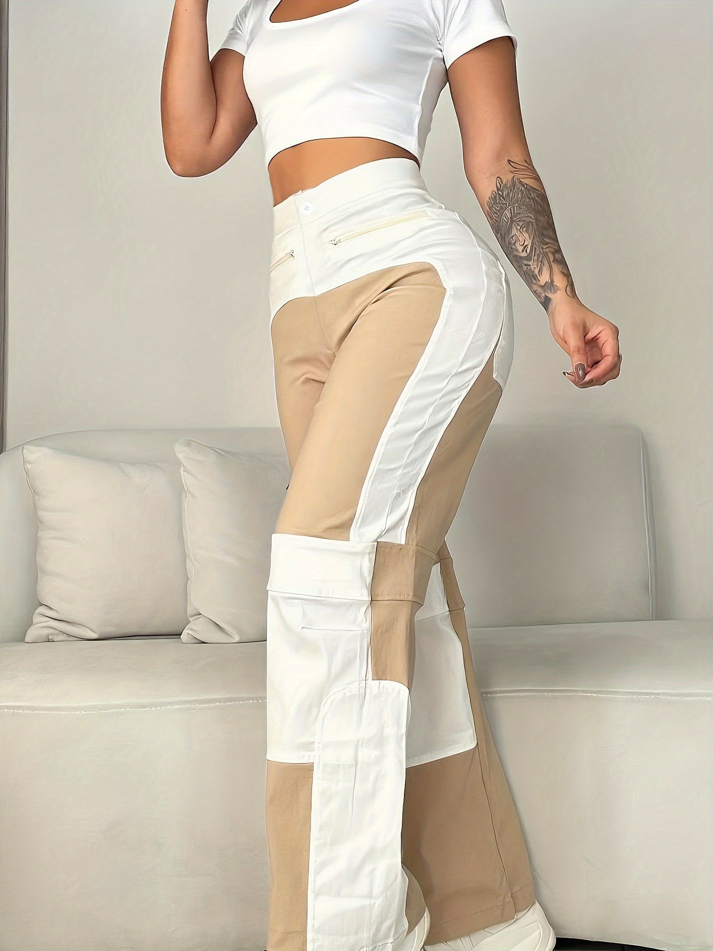 UrbanEase – Pantalon Cargo Femme Vintage à Blocs de Couleur by LSDLBoutique.ch
